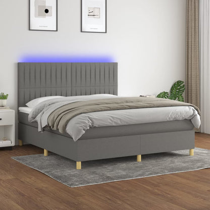 Box Spring Postel S Matrací A Led Textil Tmavě Šedá