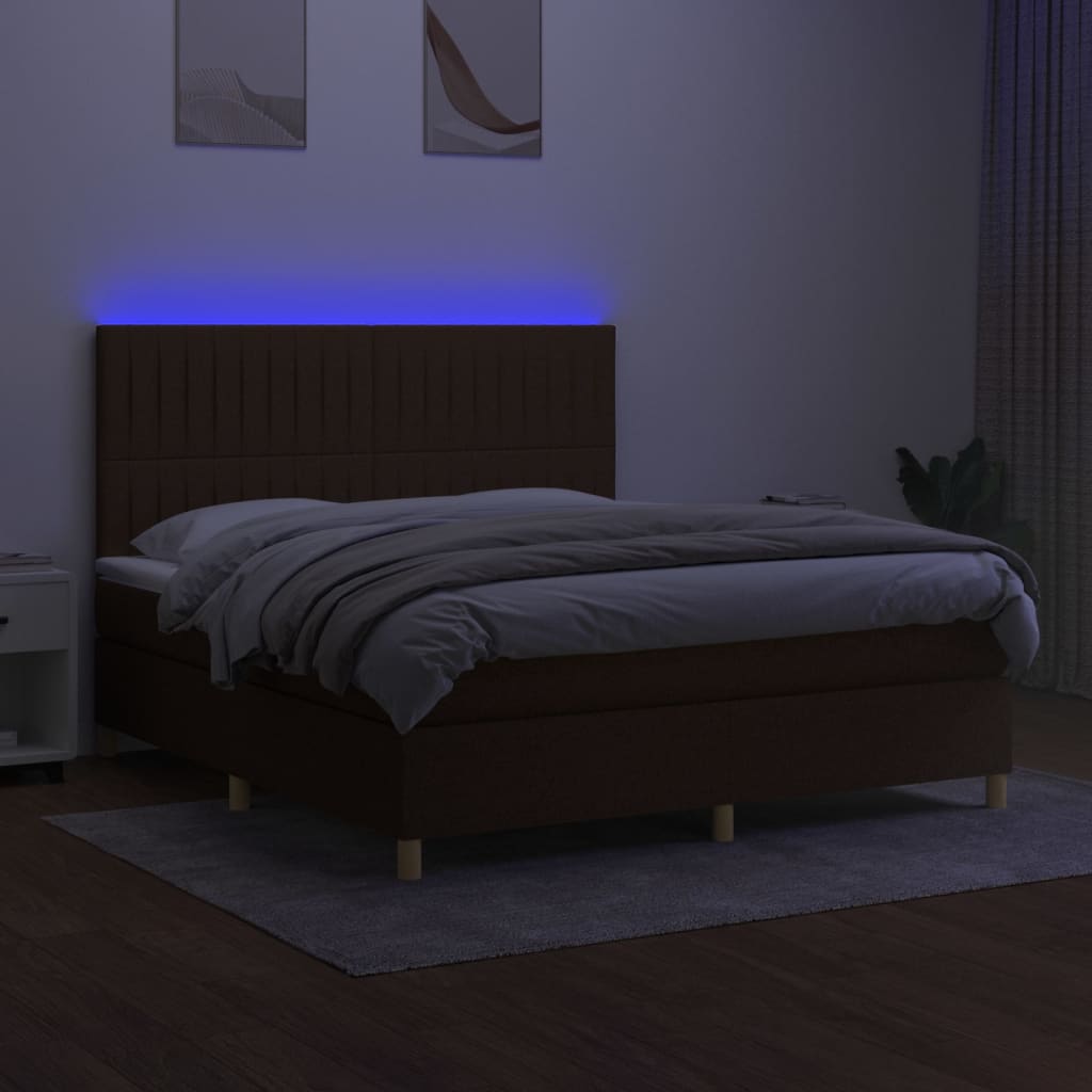 Box Spring Postel S Matrací A Led Tmavě Hnědá 160X200 Cm Textil
