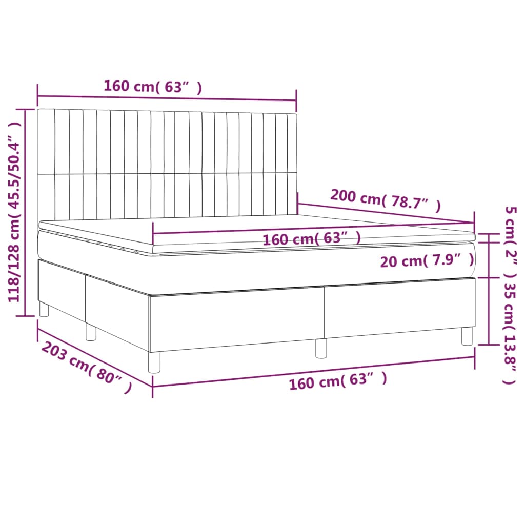 Box Spring Postel S Matrací A Led Tmavě Hnědá 160X200 Cm Textil