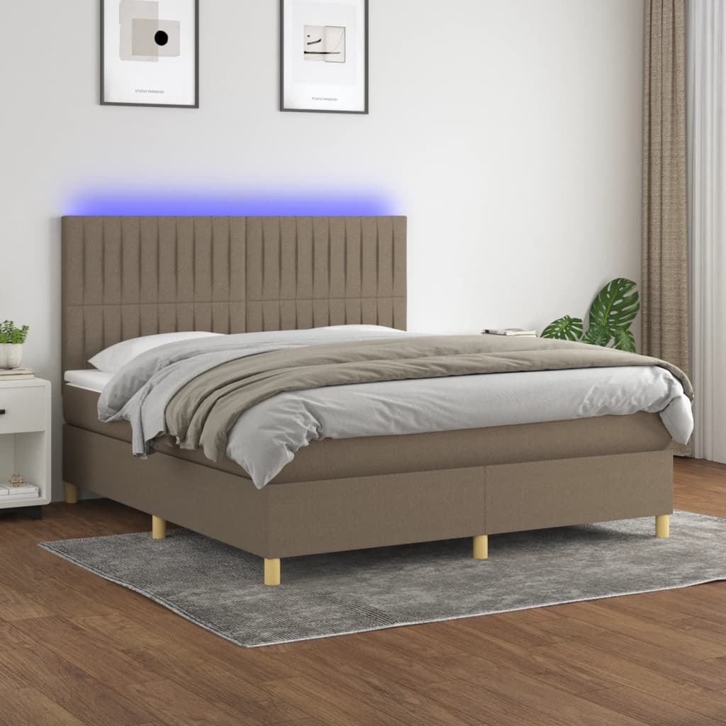 Box Spring Postel S Matrací A Led Textil Taupe