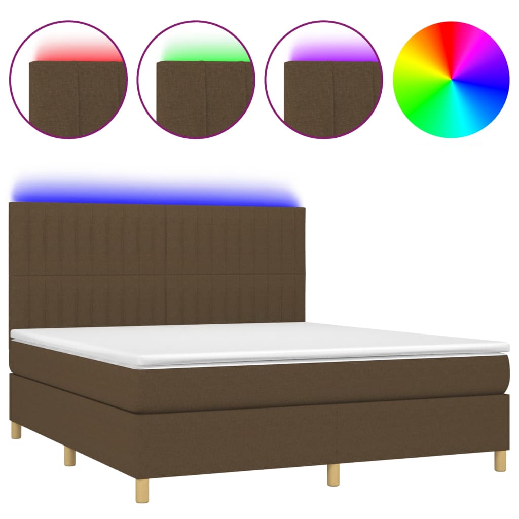 Box Spring Postel S Matrací A Led Tmavě Hnědá 180X200 Cm Textil