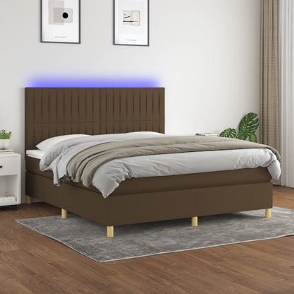 Box Spring Postel S Matrací A Led Tmavě Hnědá 180X200 Cm Textil