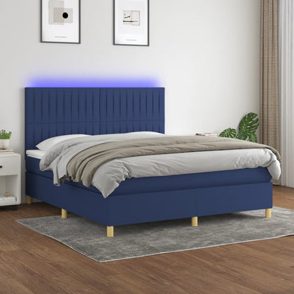 Box Spring Postel S Matrací A Led Textil Modrá