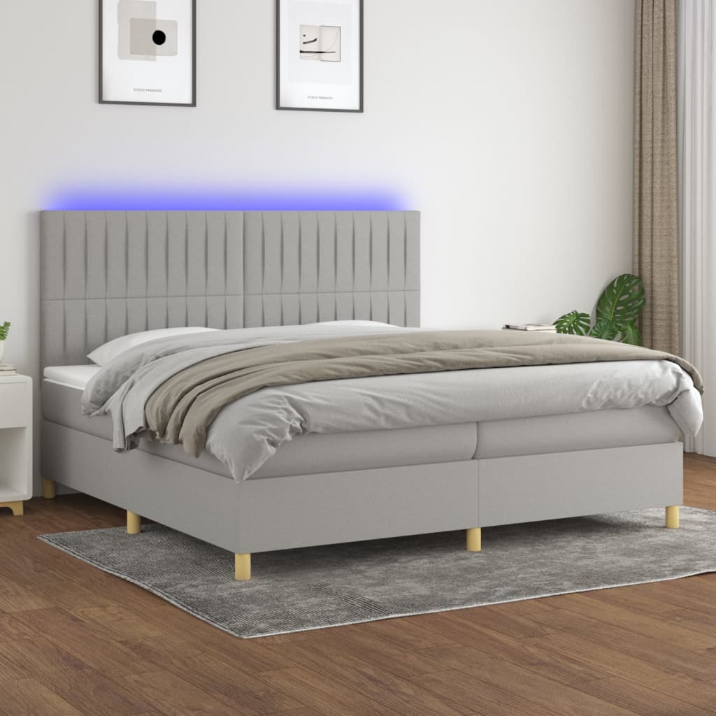 Box Spring Postel S Matrací A Led Textil Světle Šedá
