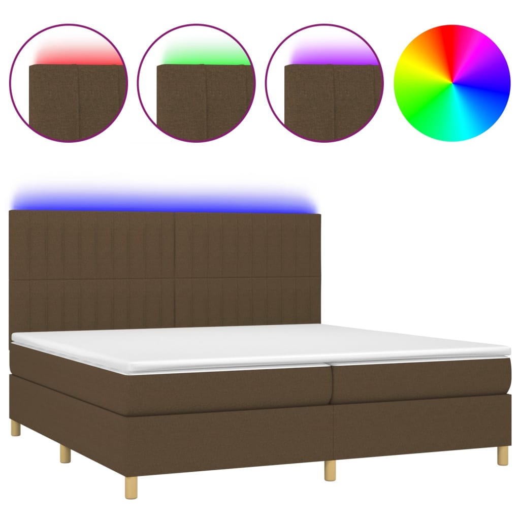 Box Spring Postel S Matrací A Led Tmavě Hnědá 200X200 Cm Textil