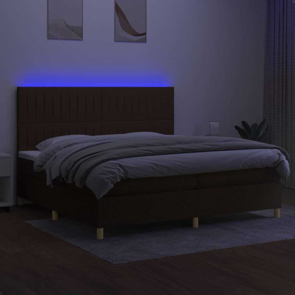 Box Spring Postel S Matrací A Led Tmavě Hnědá 200X200 Cm Textil