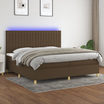 Box Spring Postel S Matrací A Led Tmavě Hnědá 200X200 Cm Textil