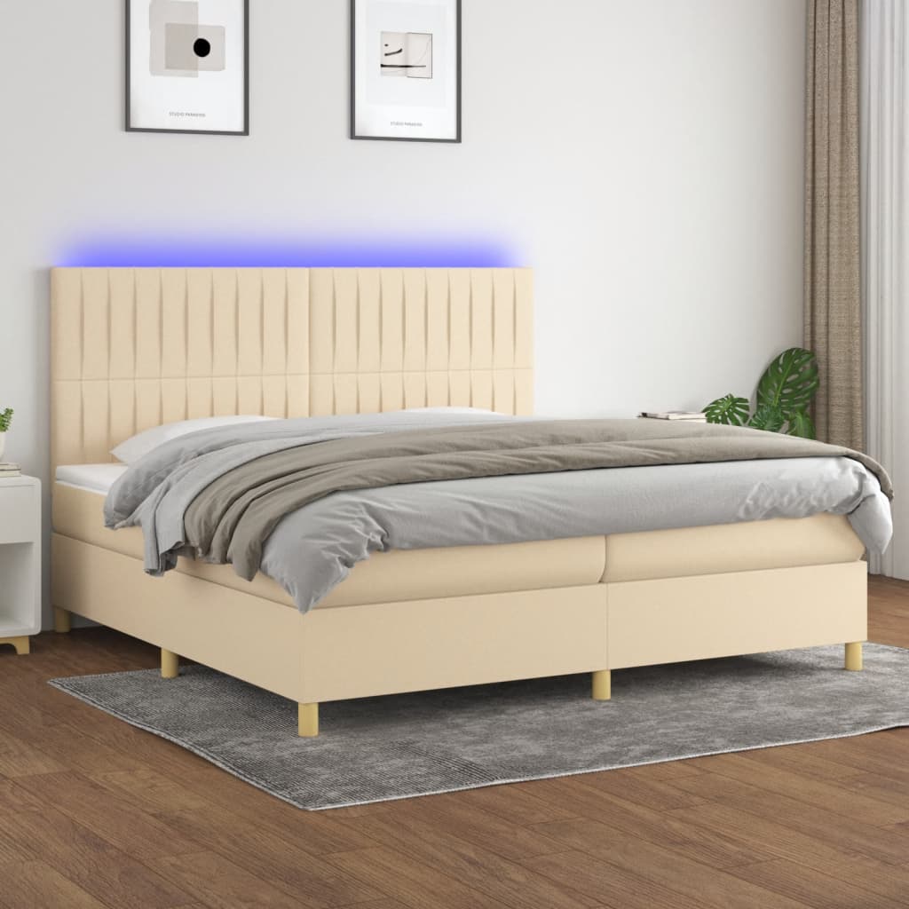 Box Spring Postel S Matrací A Led Textil Krémová