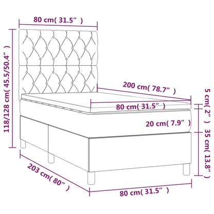 Box Spring Postel S Matrací A Led Tmavě Hnědá 80X200 Cm Textil