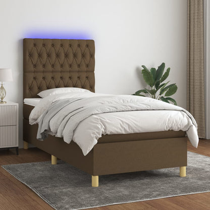 Box Spring Postel S Matrací A Led Tmavě Hnědá 80X200 Cm Textil