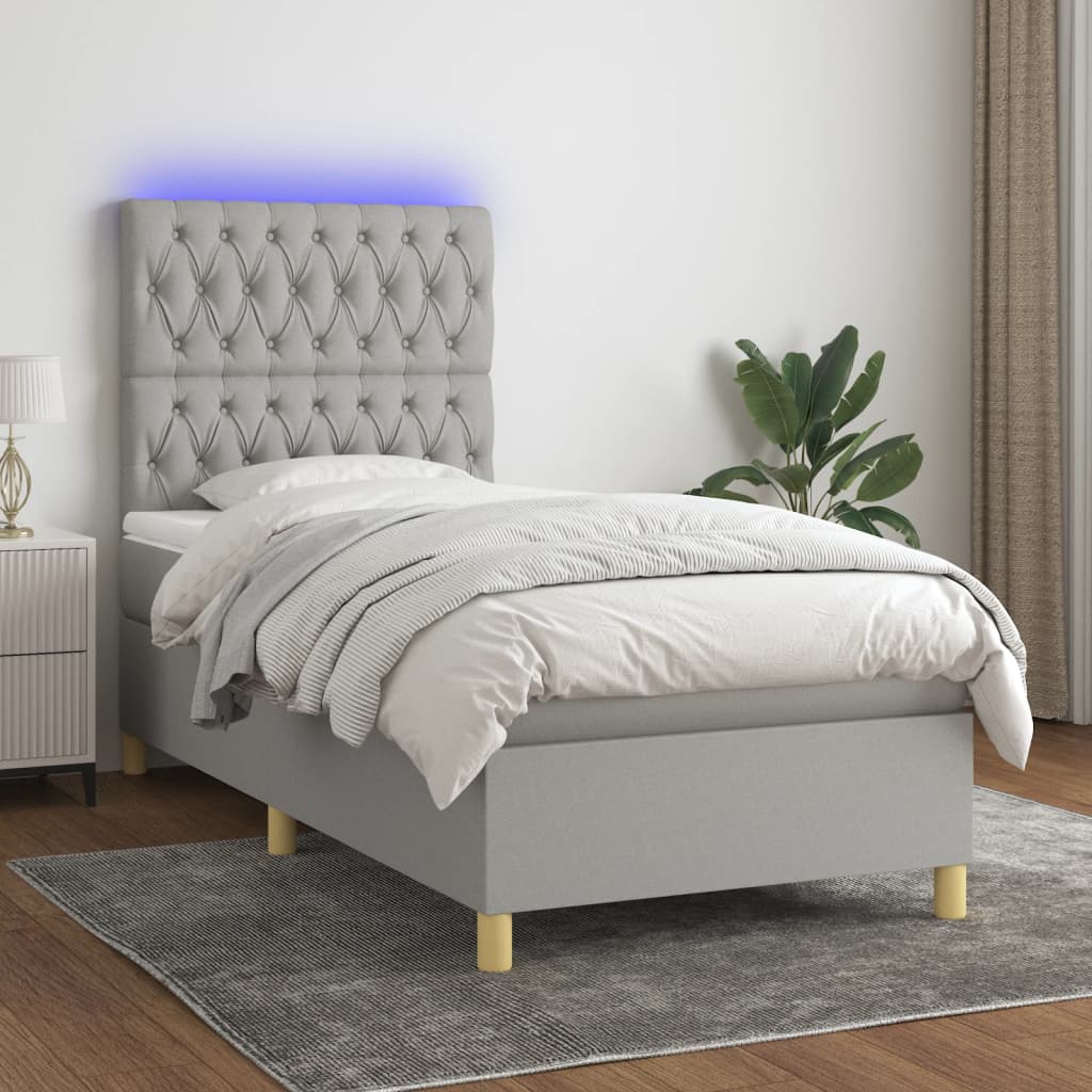 Box Spring Postel S Matrací A Led Textil Světle Šedá