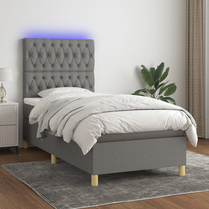 Box Spring Postel S Matrací A Led Textil Tmavě Šedá