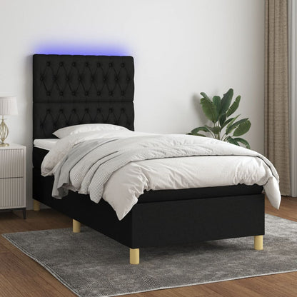 Box Spring Postel S Matrací A Led Černá Textil Černá