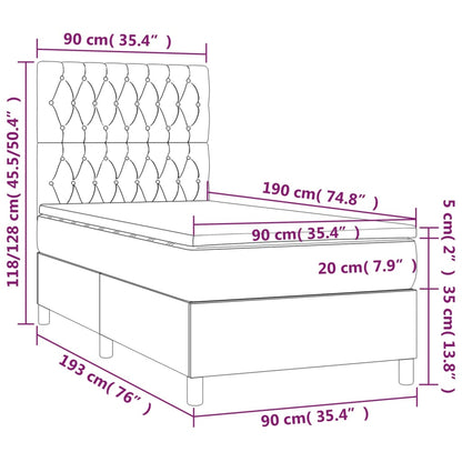 Box Spring Postel S Matrací A Led Tmavě Hnědá 90X190 Cm Textil
