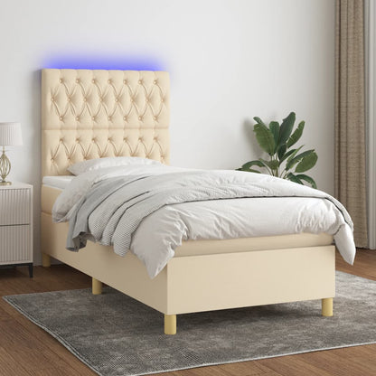 Box Spring Postel S Matrací A Led Textil Krémová