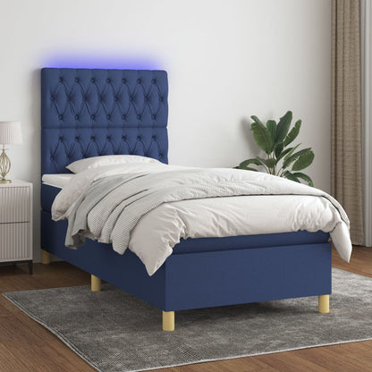 Box Spring Postel S Matrací A Led Textil Modrá