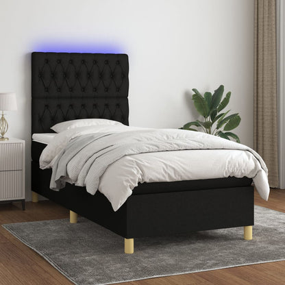 Box Spring Postel S Matrací A Led Černá Textil Černá