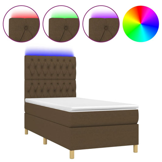 Box Spring Postel S Matrací A Led Textil Tmavě Hnědá
