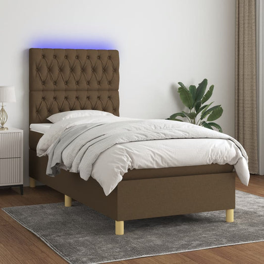 Box Spring Postel S Matrací A Led Textil Tmavě Hnědá