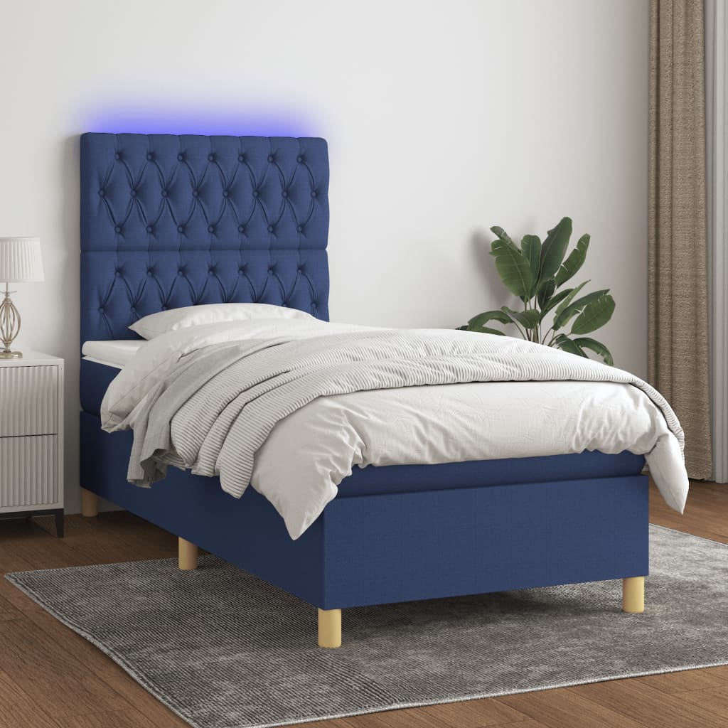 Box Spring Postel S Matrací A Led Textil Modrá