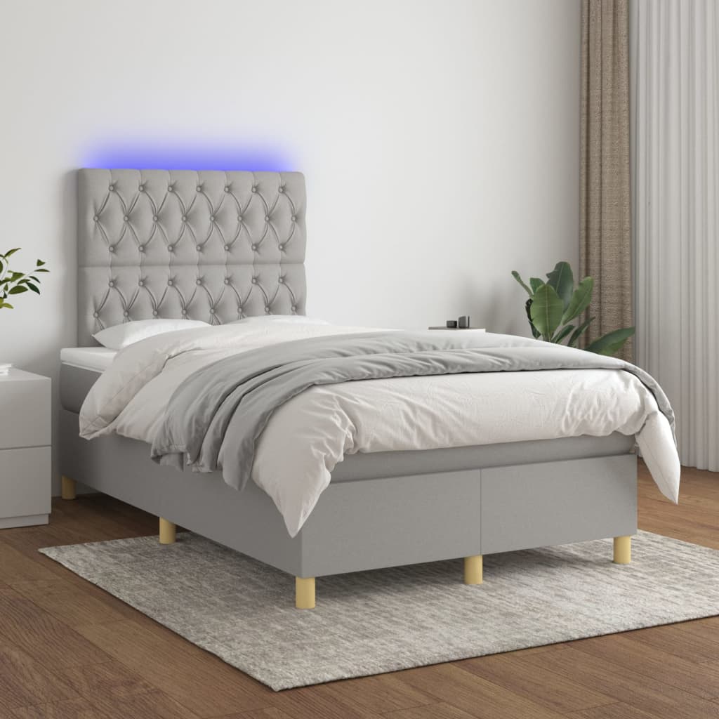Box Spring Postel S Matrací A Led Textil Světle Šedá
