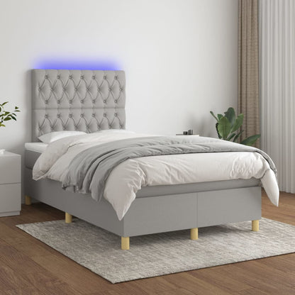 Box Spring Postel S Matrací A Led Textil Světle Šedá
