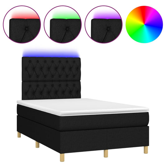 Box Spring Postel S Matrací A Led Černá Textil Černá