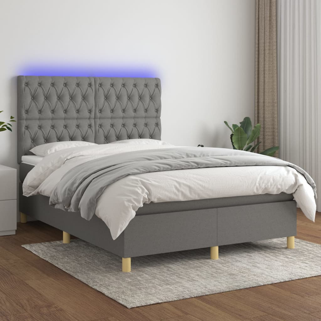 Box Spring Postel S Matrací A Led Textil Tmavě Šedá
