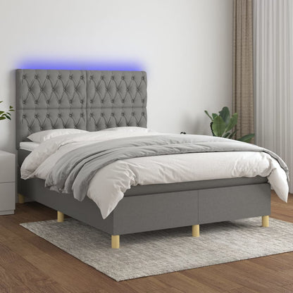 Box Spring Postel S Matrací A Led Textil Tmavě Šedá