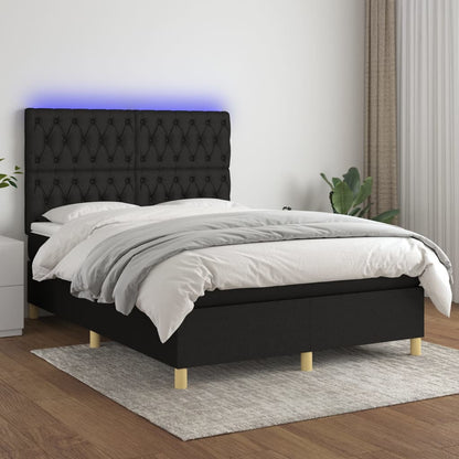 Box Spring Postel S Matrací A Led Černá Textil Černá