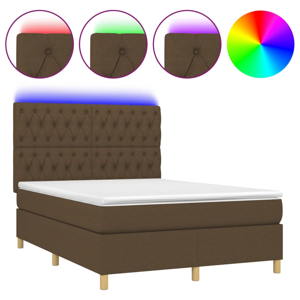 Box Spring Postel S Matrací A Led Tmavě Hnědá 140X190 Cm Textil