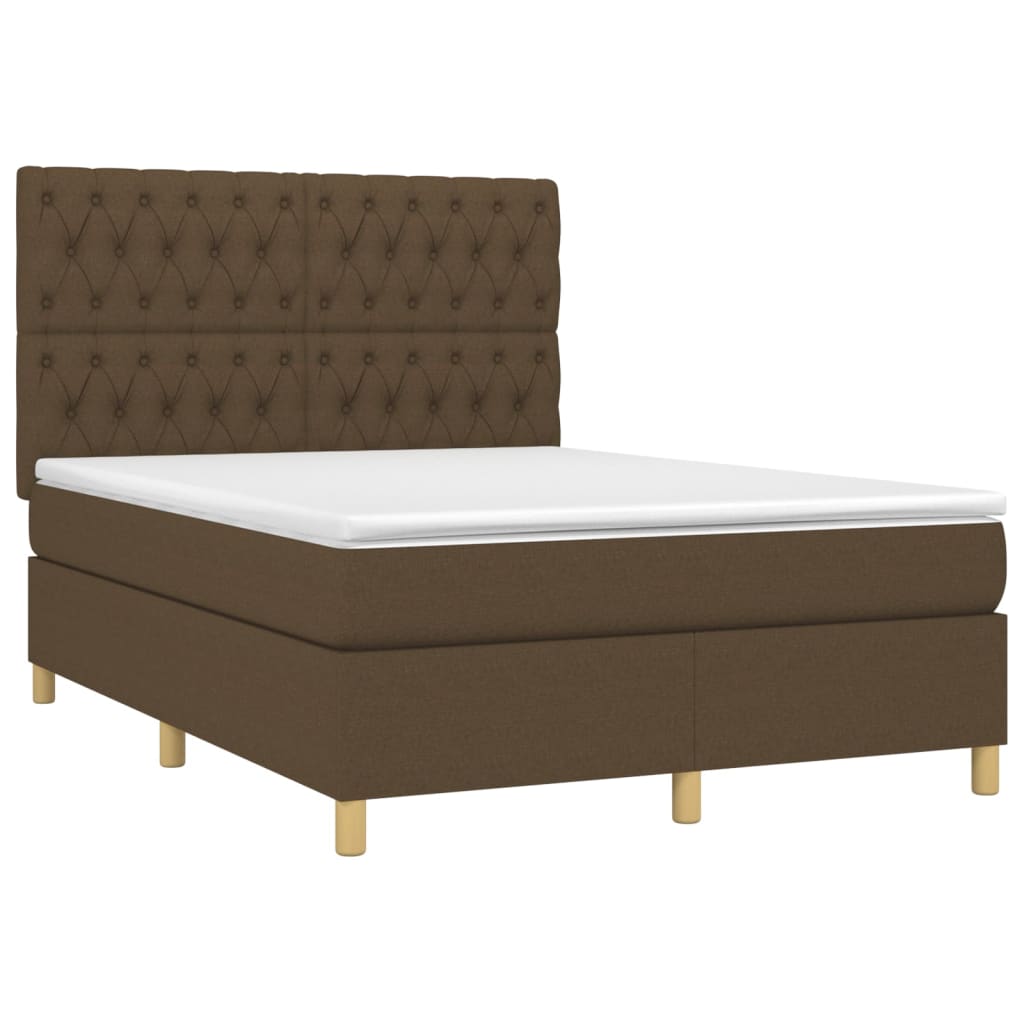 Box Spring Postel S Matrací A Led Tmavě Hnědá 140X190 Cm Textil