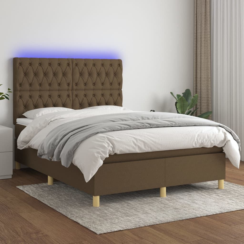 Box Spring Postel S Matrací A Led Tmavě Hnědá 140X190 Cm Textil