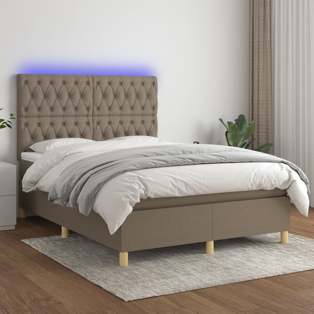 Box Spring Postel S Matrací A Led Textil Taupe