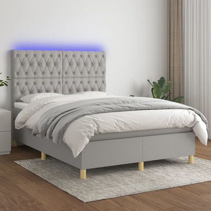 Box Spring Postel S Matrací A Led Textil Světle Šedá