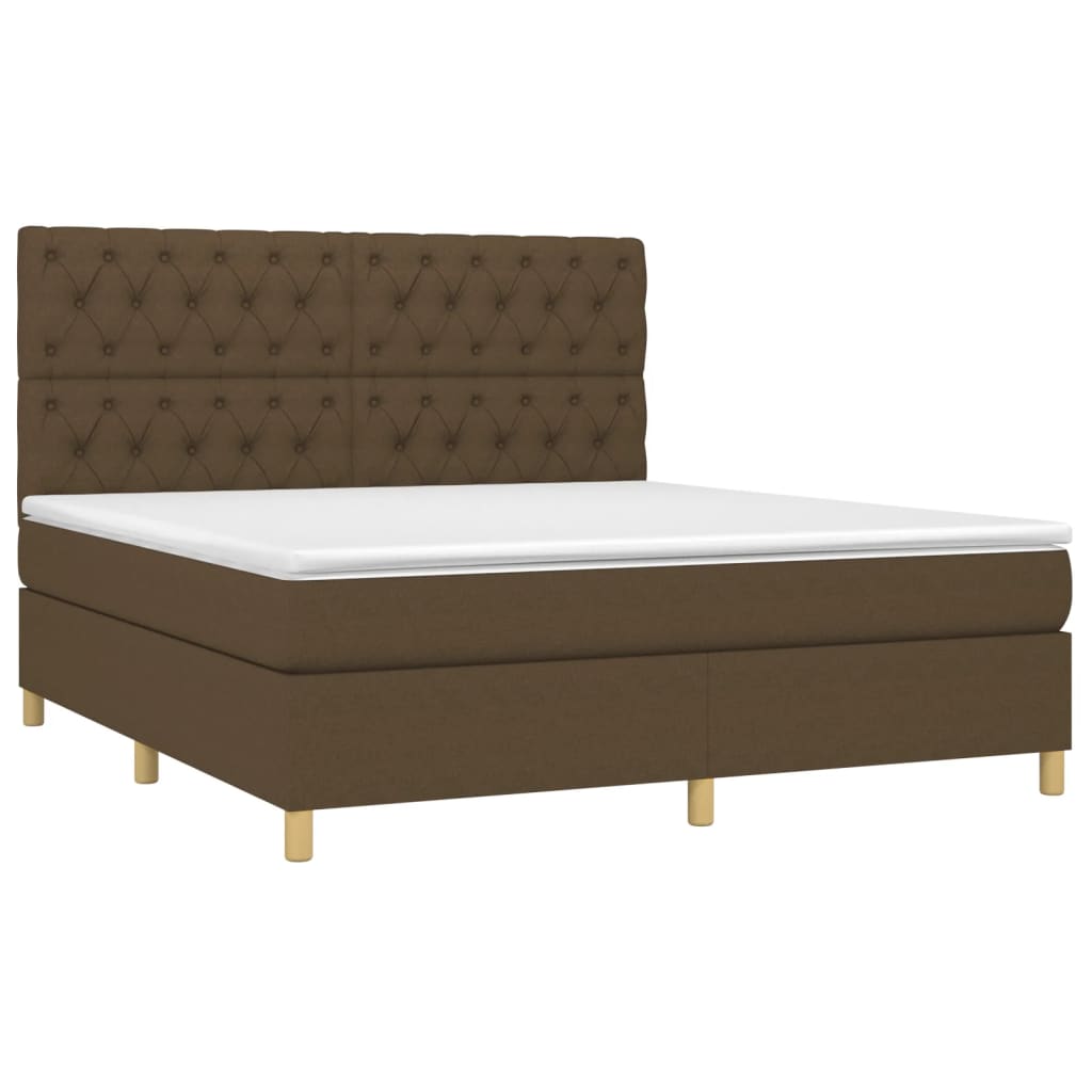 Box Spring Postel S Matrací A Led Tmavě Hnědá 160X200 Cm Textil