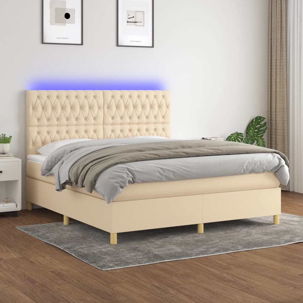 Box Spring Postel S Matrací A Led Textil Krémová