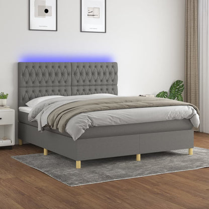 Box Spring Postel S Matrací A Led Textil Tmavě Šedá