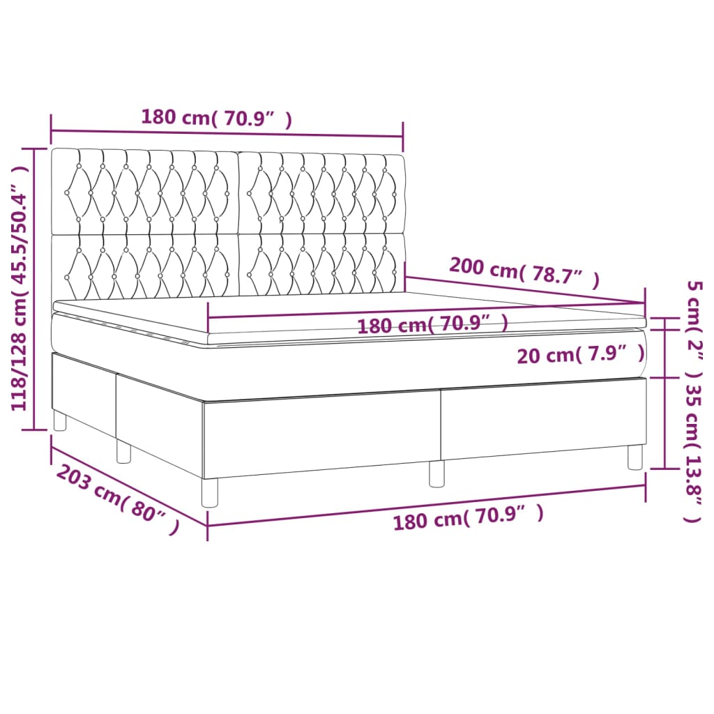Box Spring Postel S Matrací A Led Tmavě Hnědá 180X200 Cm Textil