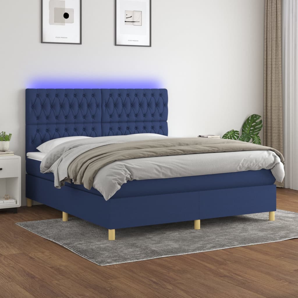 Box Spring Postel S Matrací A Led Textil Modrá
