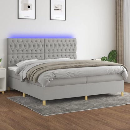 Box Spring Postel S Matrací A Led Textil Světle Šedá