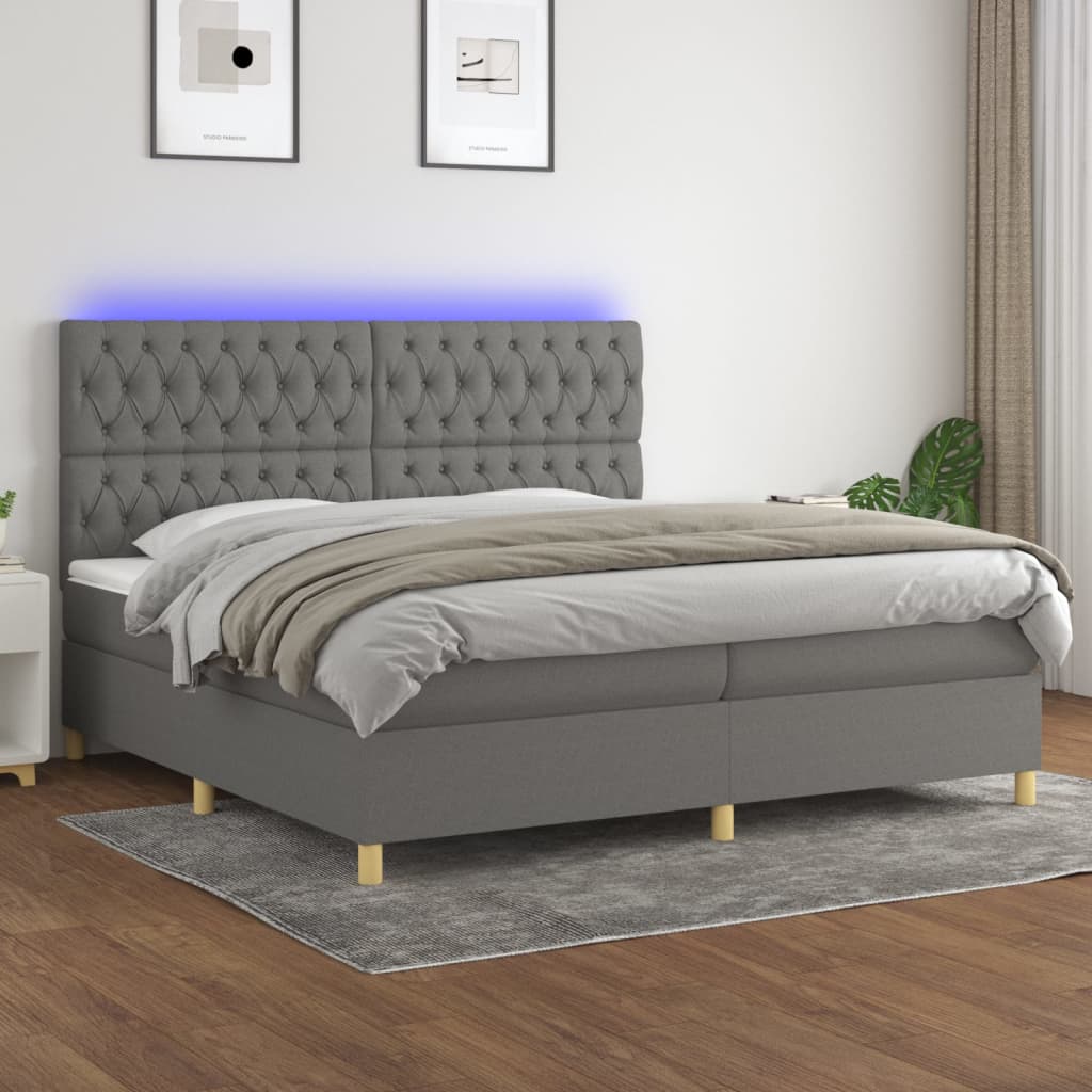Box Spring Postel S Matrací A Led Textil Tmavě Šedá