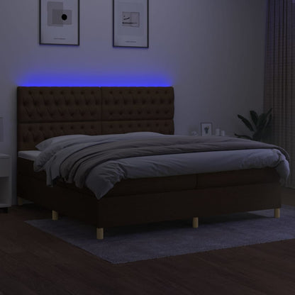 Box Spring Postel S Matrací A Led Tmavě Hnědá 200X200 Cm Textil