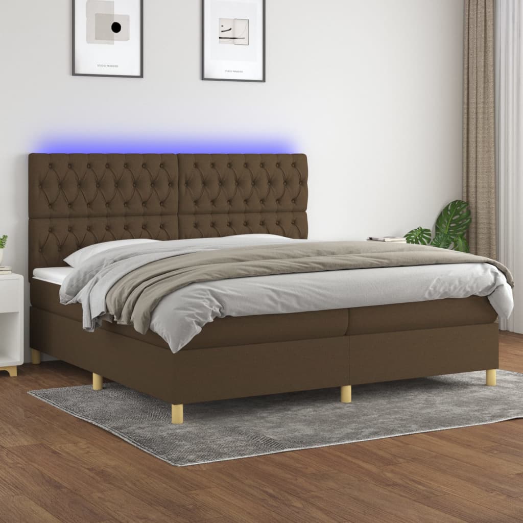 Box Spring Postel S Matrací A Led Tmavě Hnědá 200X200 Cm Textil