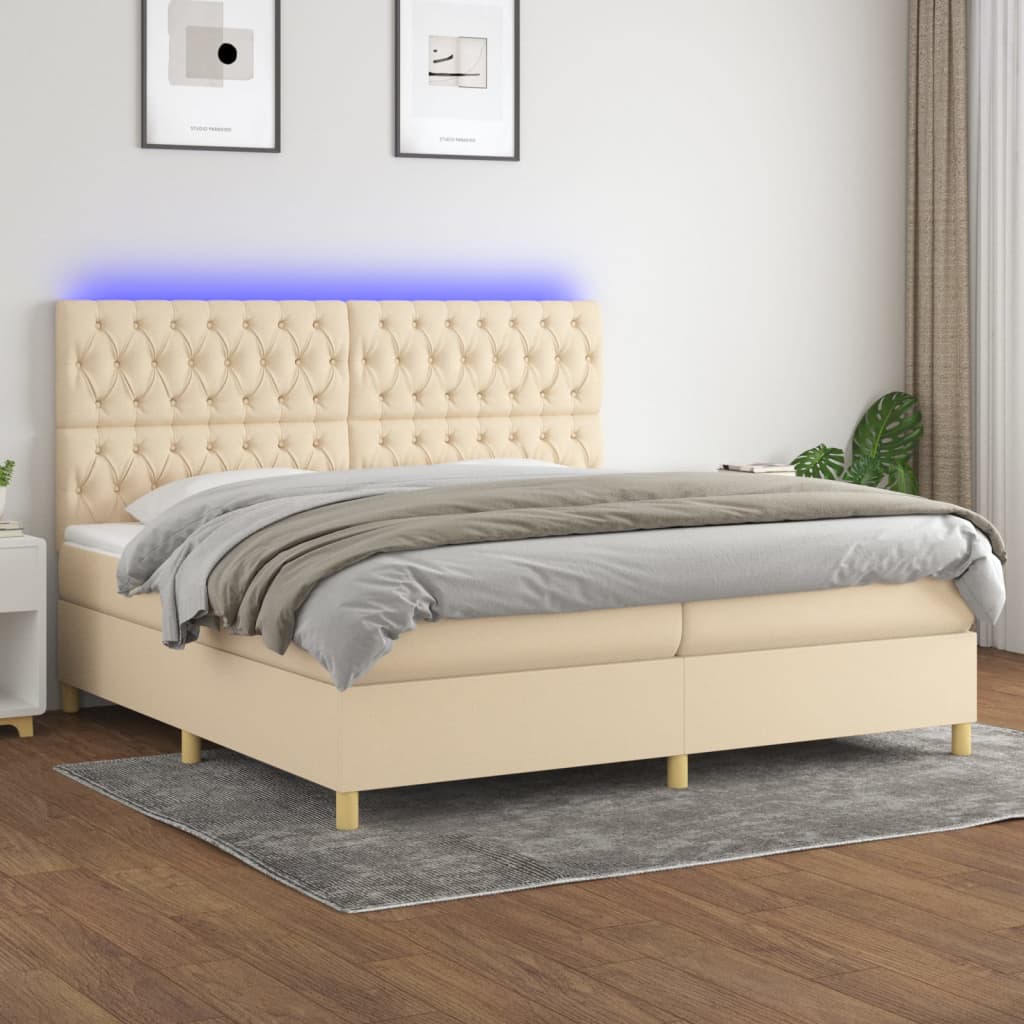 Box Spring Postel S Matrací A Led Textil Krémová