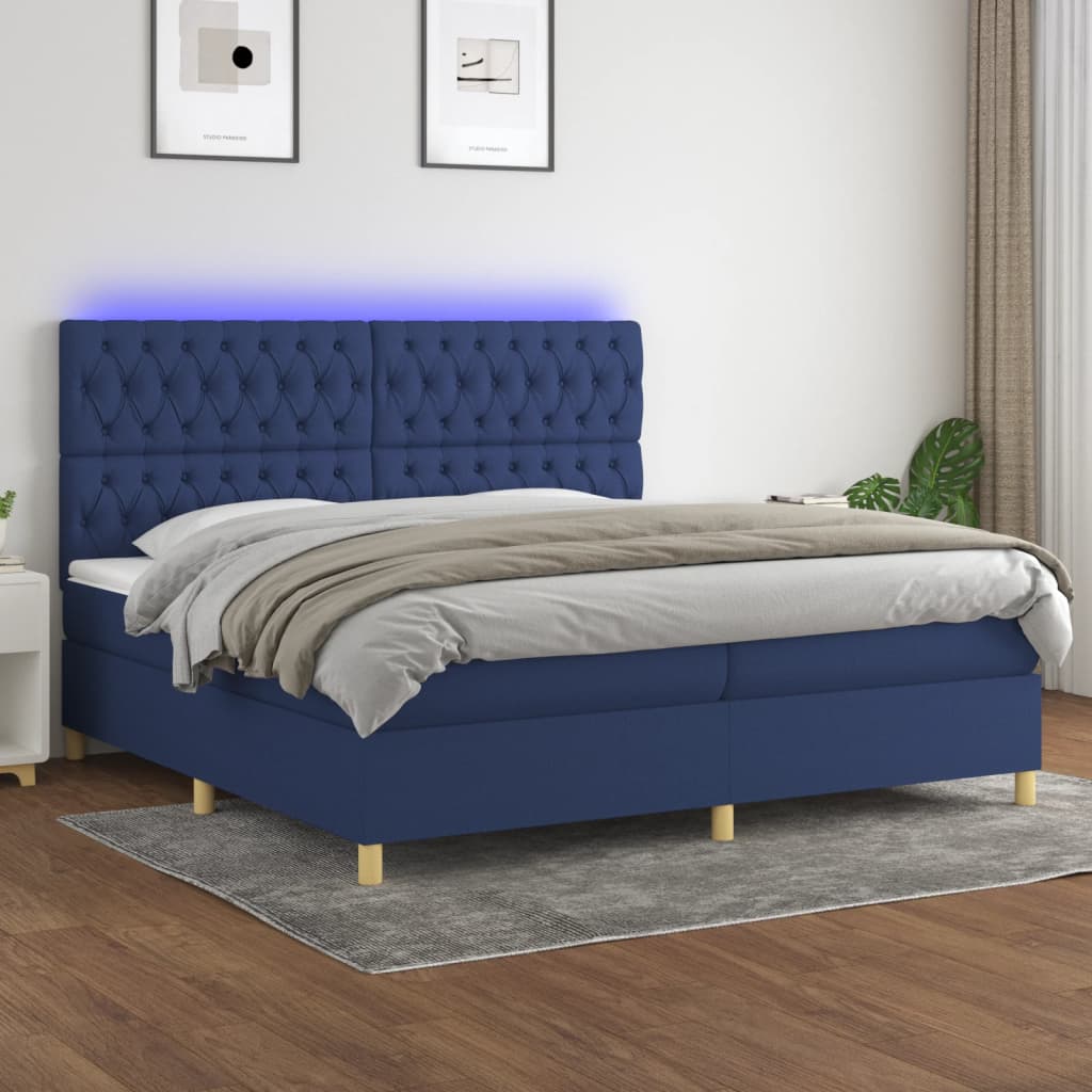 Box Spring Postel S Matrací A Led Textil Modrá