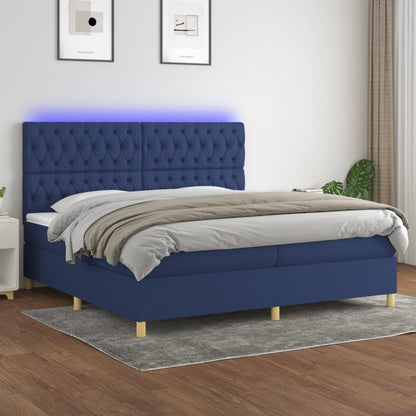 Box Spring Postel S Matrací A Led Textil Modrá