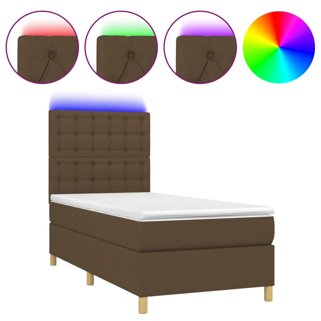 Box Spring Postel S Matrací A Led Tmavě Hnědá 80X200 Cm Textil