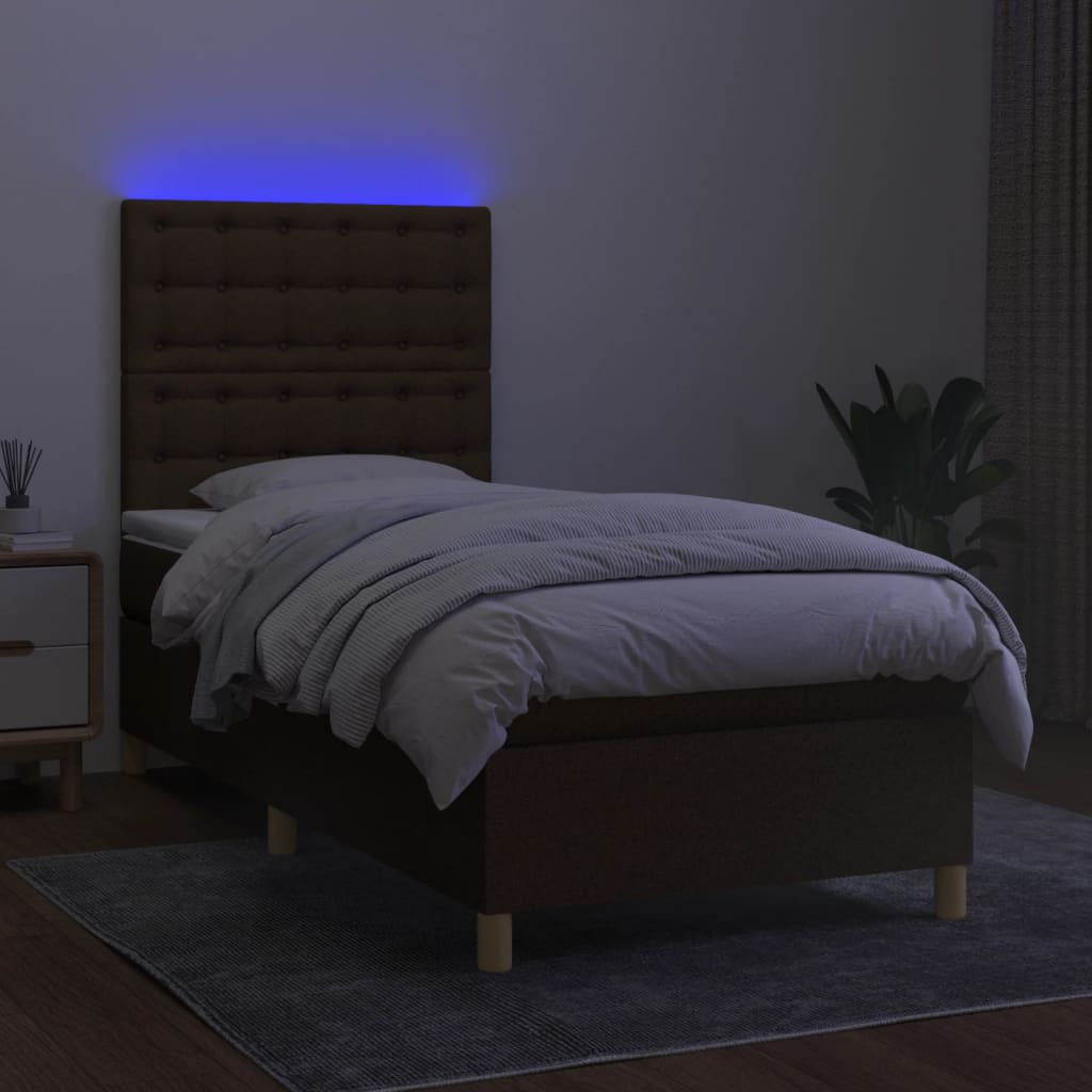 Box Spring Postel S Matrací A Led Tmavě Hnědá 80X200 Cm Textil