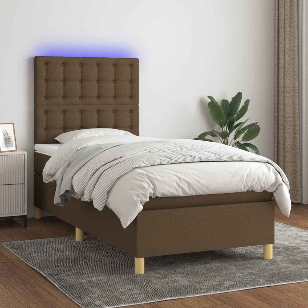Box Spring Postel S Matrací A Led Tmavě Hnědá 80X200 Cm Textil